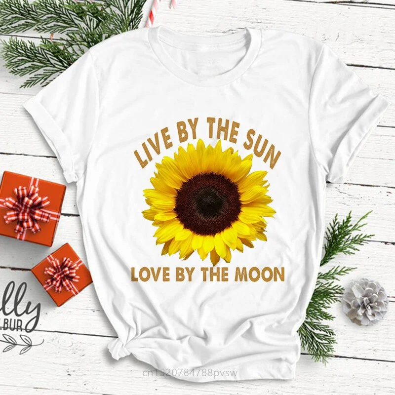 Live By The Sun Love By The Moon Women Funny Print T-shirt Summer Black Fashion Tops Tee Girl 90S Harajuku Clothes,Drop Ship