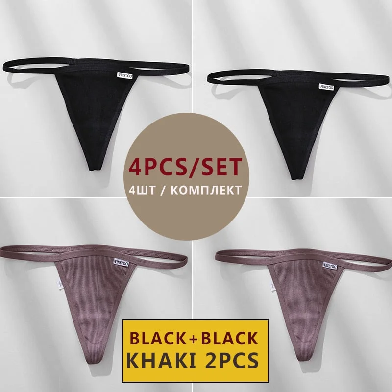 FINETOO 4PCS/Set Cotton Women Panties Woman Thong G-string Underwear Pantys Sexy Low Waist Underpant For Ladies Lingerie Female