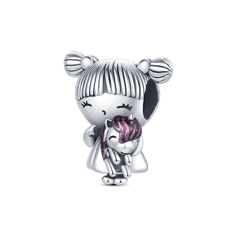 925 Sterling Silver Creative Exquisite Cute Cartoon Unicorn Girl Character Series Bracelet Beads KTC022