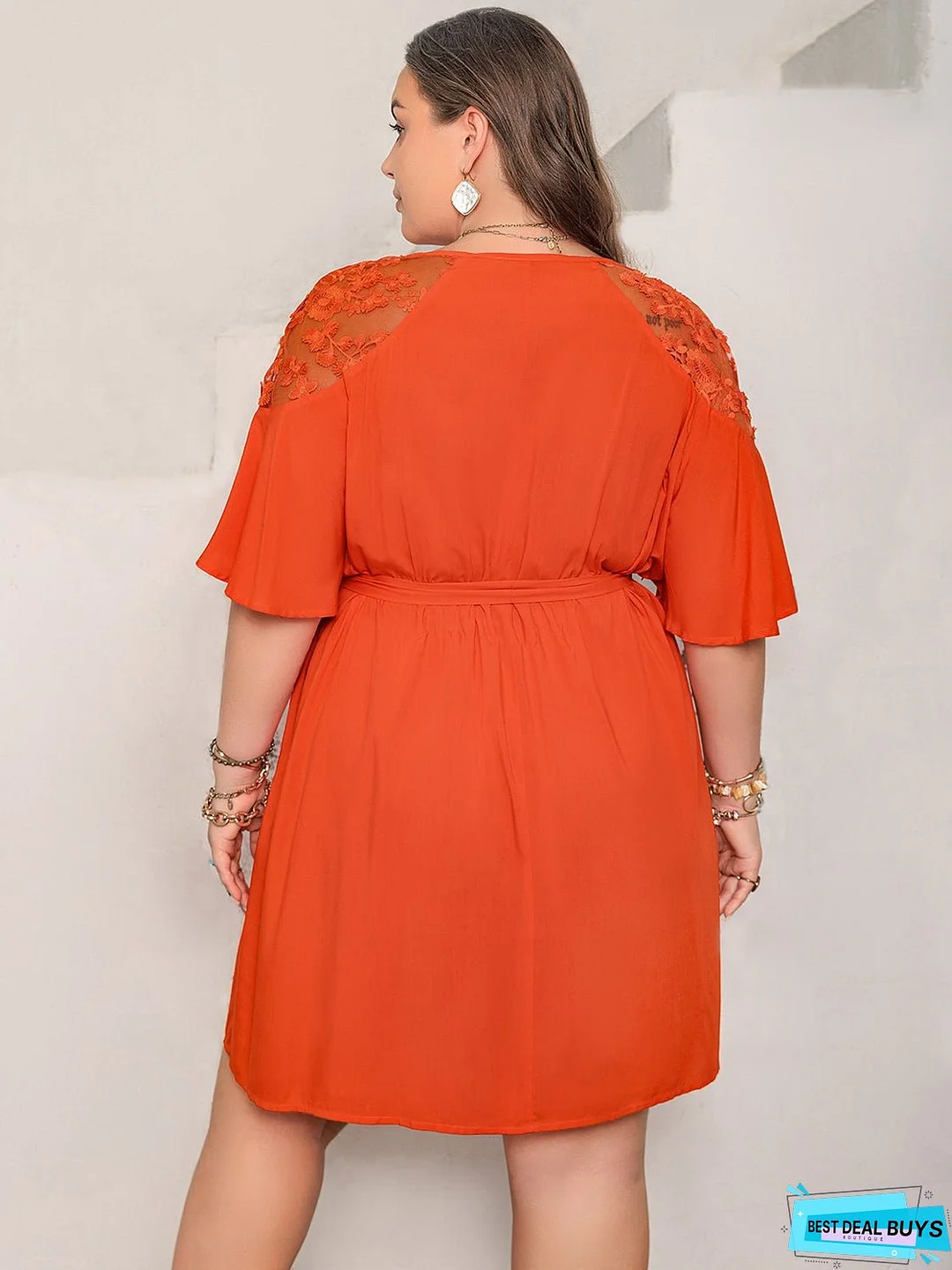Plus Size Lace Button Up Half Sleeve Dress