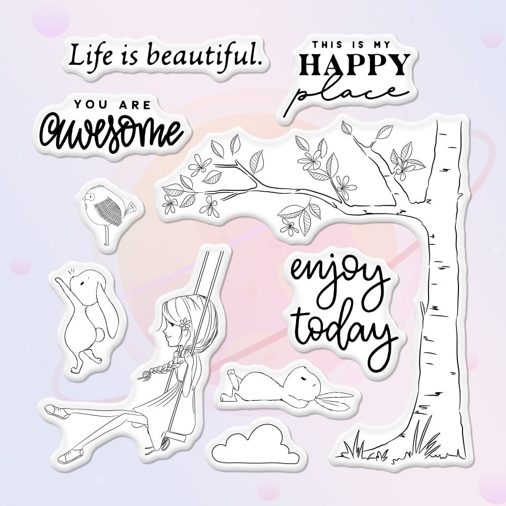 Girl And Rabbits Birds Metal Cutting Dies Clear Stamp DIY Scrapbooking Template Stencil Decor Metal Dies Stamps Set For Cards
