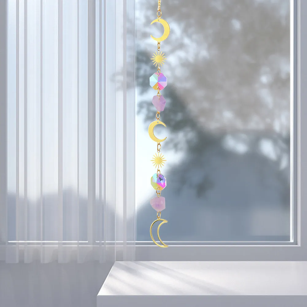 Crystal Wind Chime Star Moon Prism Hanging Pendant Home Garden Decor (B)