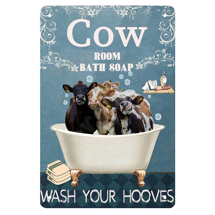 Bathtub Cows - Vintage Tin Signs/Wooden Signs - 7.9x11.8in & 11.8x15.7in