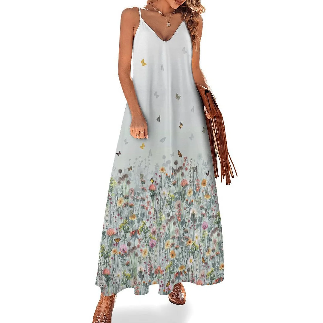 Style & Comfort for Mature Women Plus Size Printed Sling Casual Women Maxi Dress in Pattern Floral, Green, Red