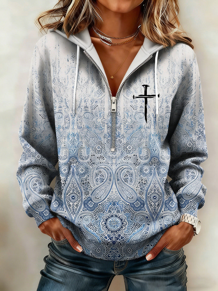Women's Retro Faith Print Half-zip Sweatshirt wearshes