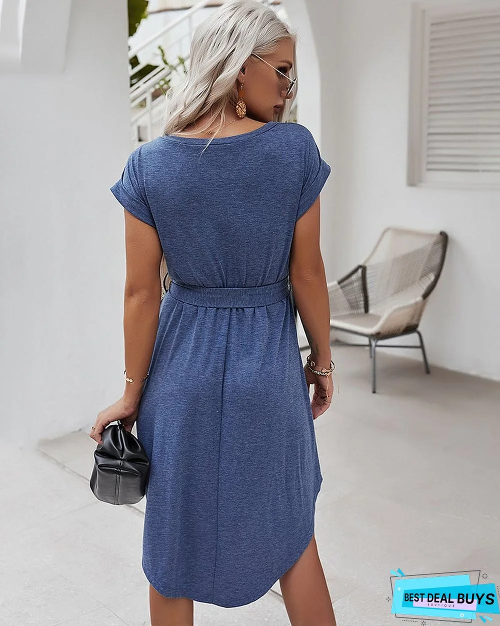 Net Color Dress Spring and Summer Short Sleeve Knitted Skirt Leisure Holiday Style