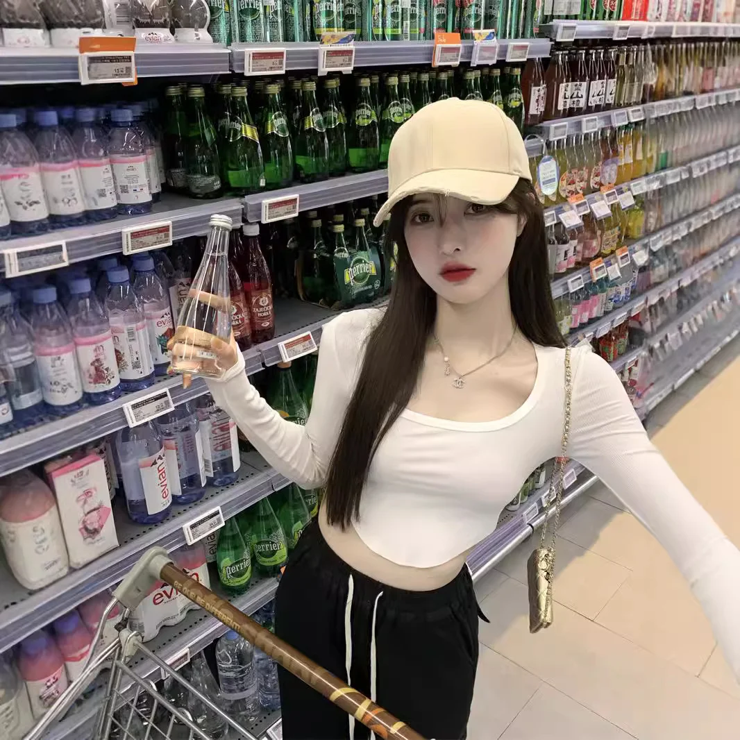 Uveng Uveng And Spicy Pure Desire Wind T-Shirt Slim Long Sleeve Design Sense Bottom Shirt Crop Hot Girl Short Student Jacket Female Early Autumn