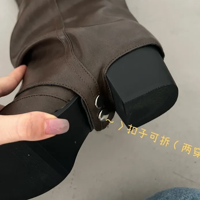 Churchf Churchf Pile Pile Long Boots Women's Western Boots Thick Heel But Knee Belt Buckle Pants Boots