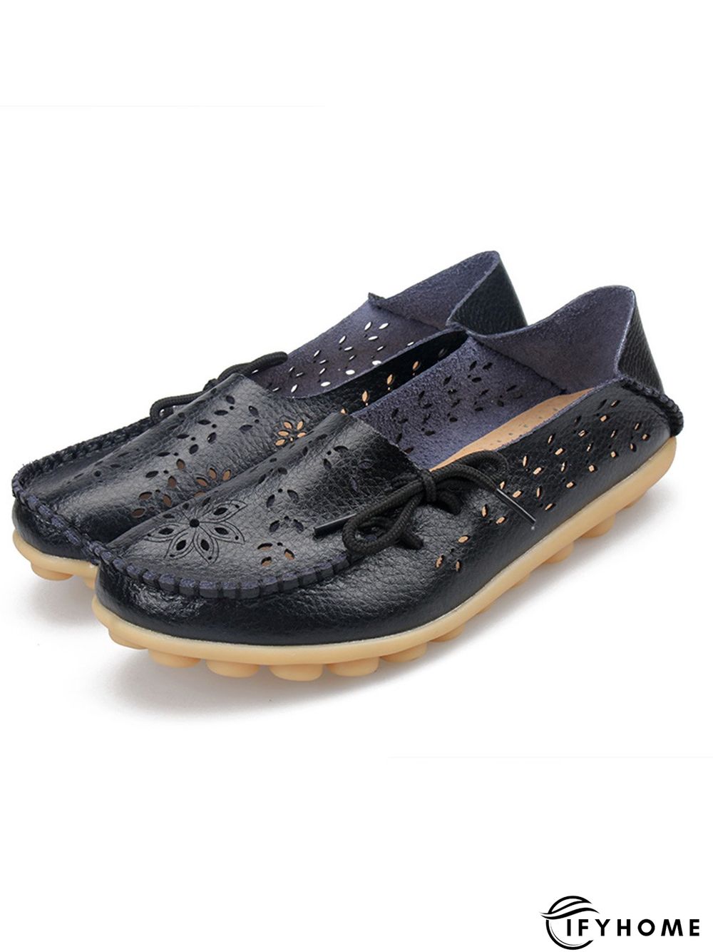 Cowhide Hollow Lace-up Portable Shoes | IFYHOME