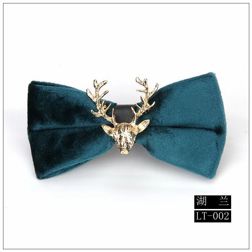 High end Fashion Men's Gold Velvet Bowtie Christmas Metal Elk Head Wedding Luxury Bow Ties Trendy Collar Jewelry Gifts for Men
