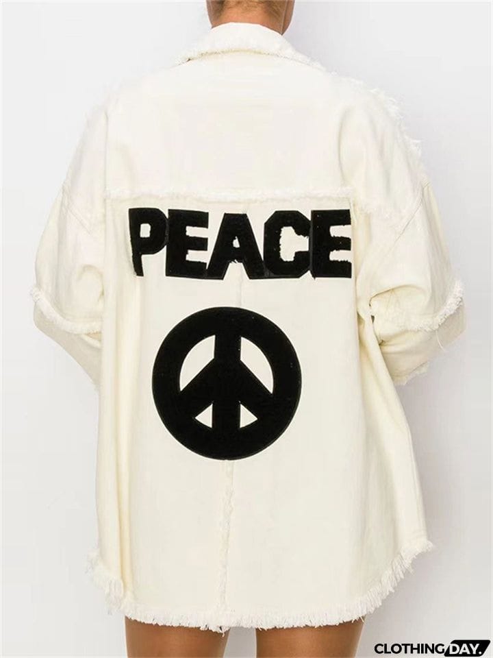 Women's Super Cool Peace Raw Edge Lapel Button Denim Coat