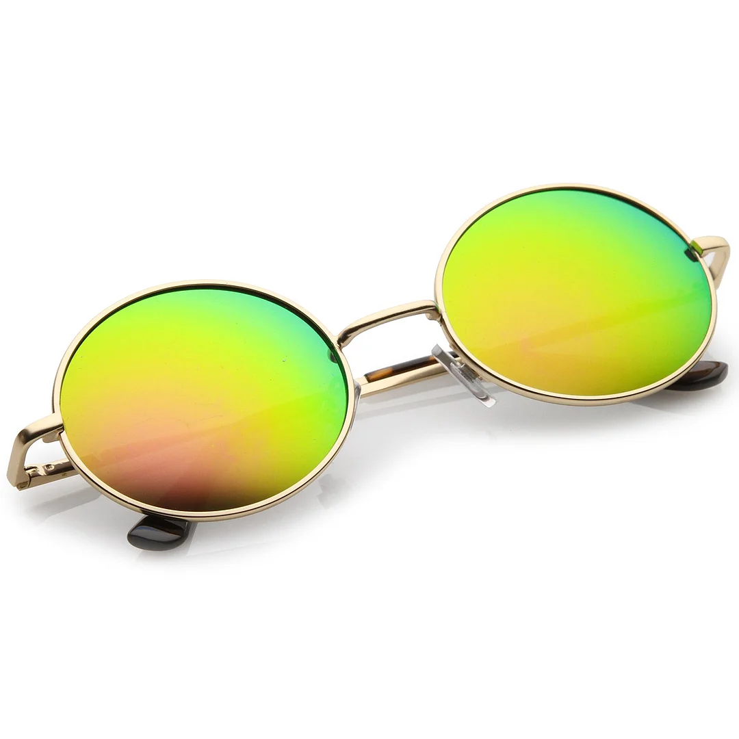 Classic Lightweight Slim Arms Colored Mirror Flat Lens Oval glasses 50mm