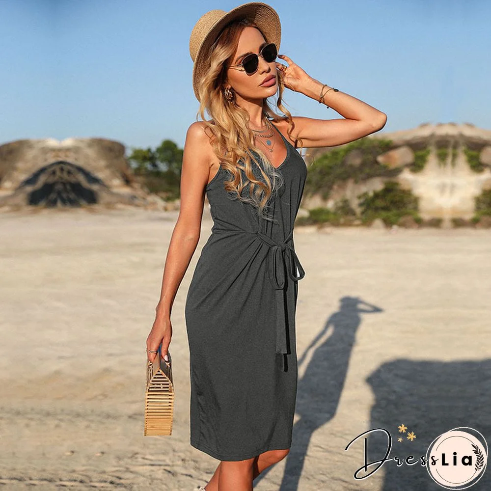 Bag Hip Skirt Sleeveless Pleated Black Sling Dress