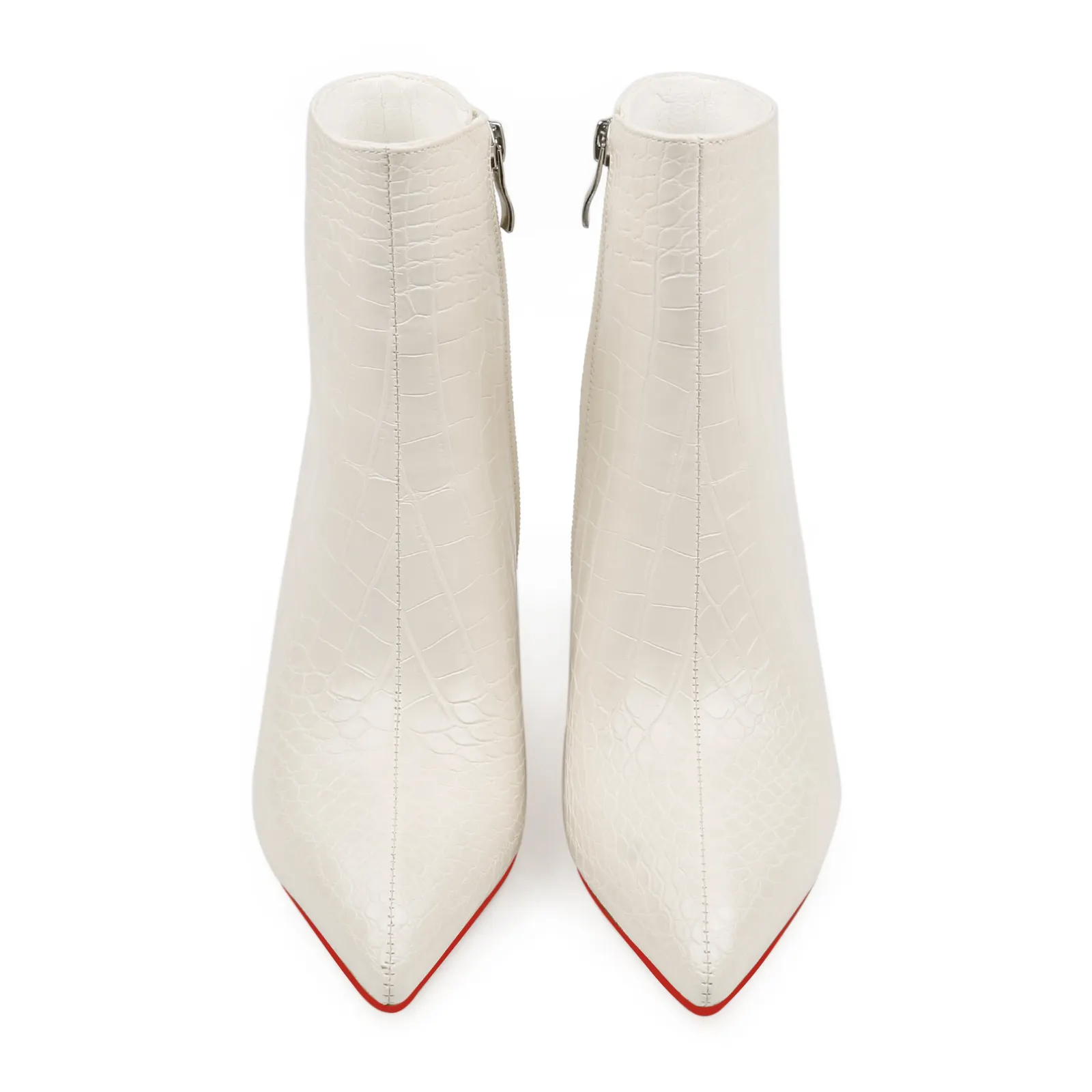75mm Women's Zipper Pointed Toe Red Bottom Chunky Heel Ankle Boots-vocosishoes