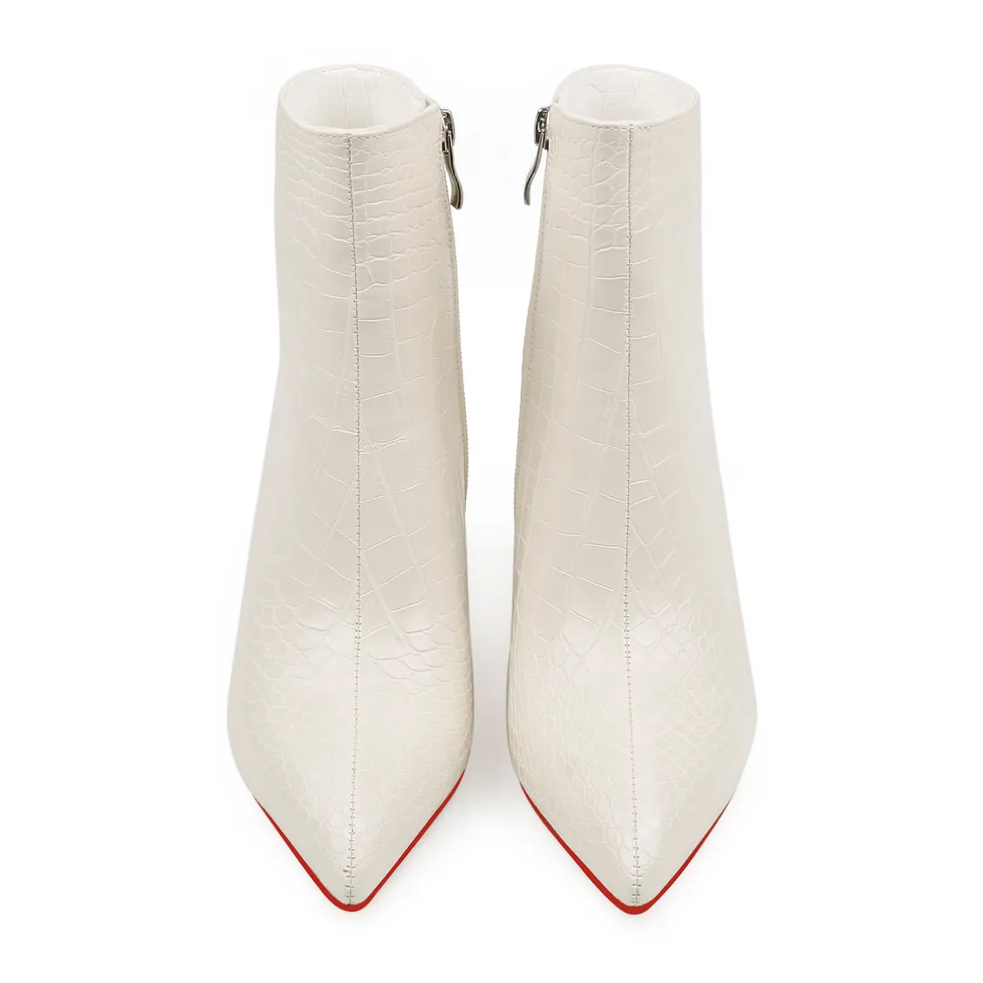 75mm Women's Zipper Pointed Toe Red Bottom Chunky Heel Ankle Boots-vocosishoes