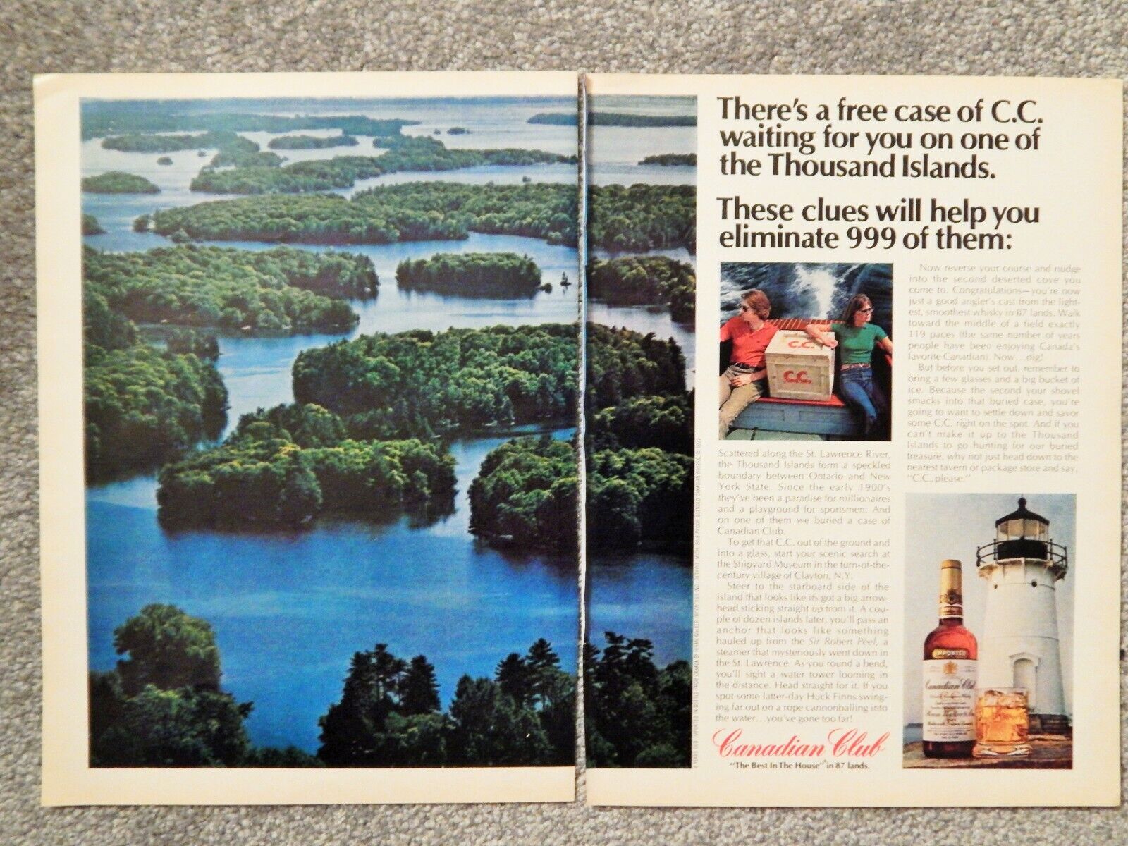 CANADIAN CLUB WHISKY ORIG. VTG 1977 2-PAGE Photo Poster painting AD,