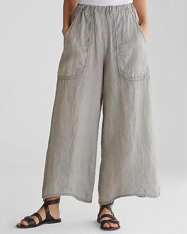 Cotton & Linen Pockets Plus Size Wide Leg Casual Pants - Chicaggo