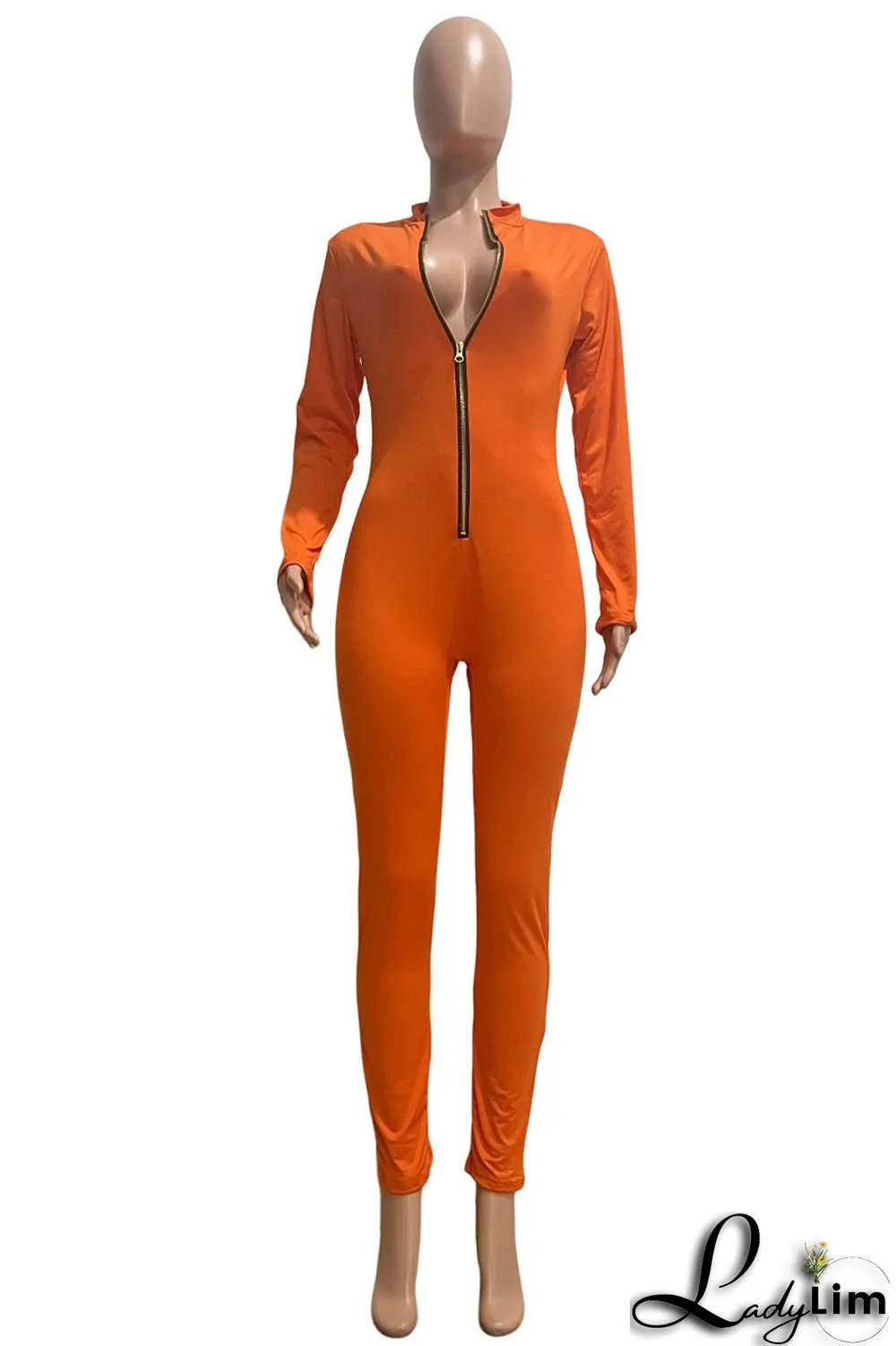 Rose Red Sexy Casual Sportswear Solid Zipper Half A Turtleneck Skinny Jumpsuits