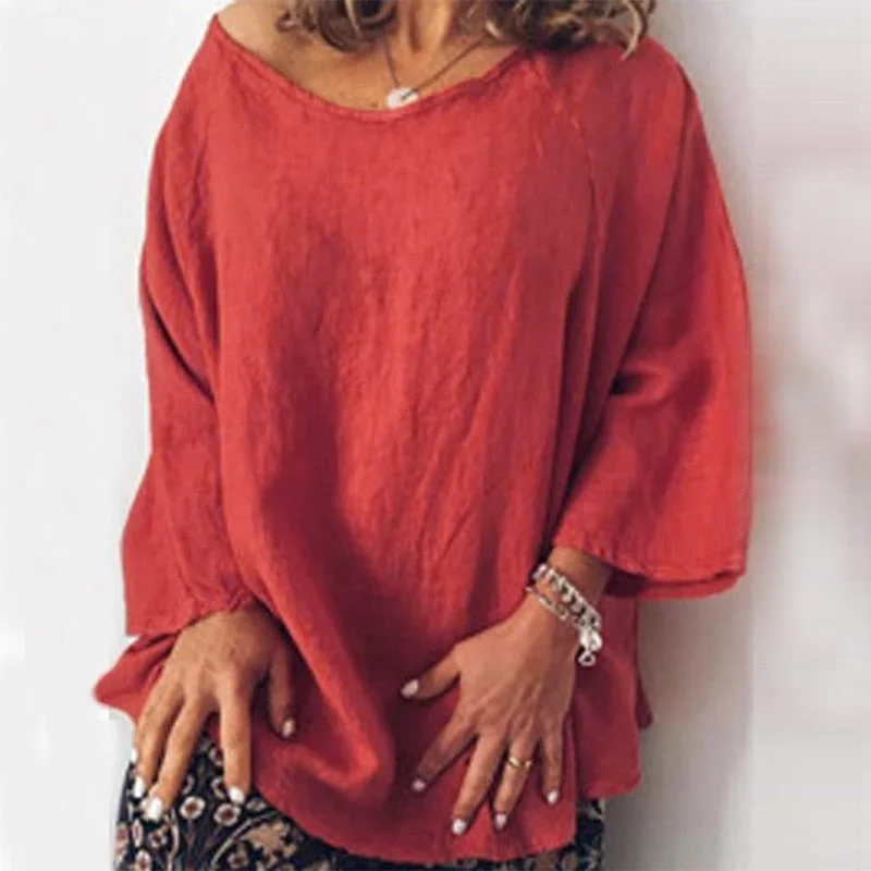 ZANZEA Fashion Women Long Sleeve Solid Cotton Linen Shirt Autumn Blouse Femininas Basic Tops Robe Blusas Loose Chemise Tunic