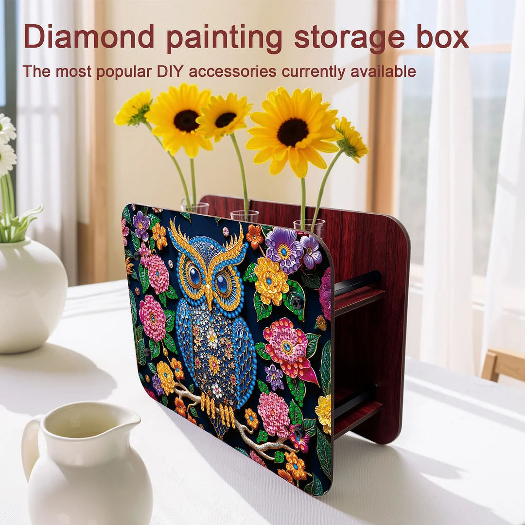 Owl DIY Flower Vase Wooden Double Sided Desktop Diamond Art Kit for Home Decor