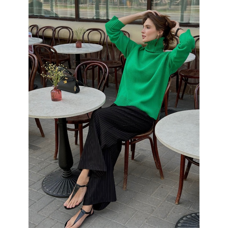 Ootddress Solid Loose Long Sleeve Turtleneck For Women Pullover High Street Slim Elegant Patchwork Sweater Top Oversized Sweater New