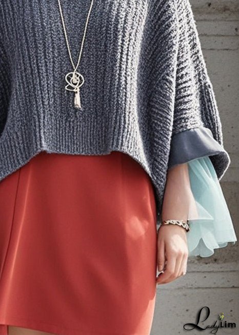 Beautiful Grey Oversized Patchwork Knit Pullover Fall