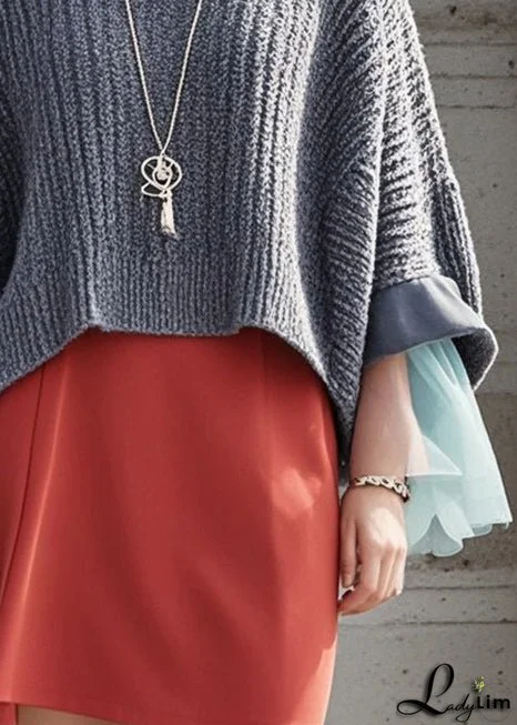 Beautiful Grey Oversized Patchwork Knit Pullover Fall