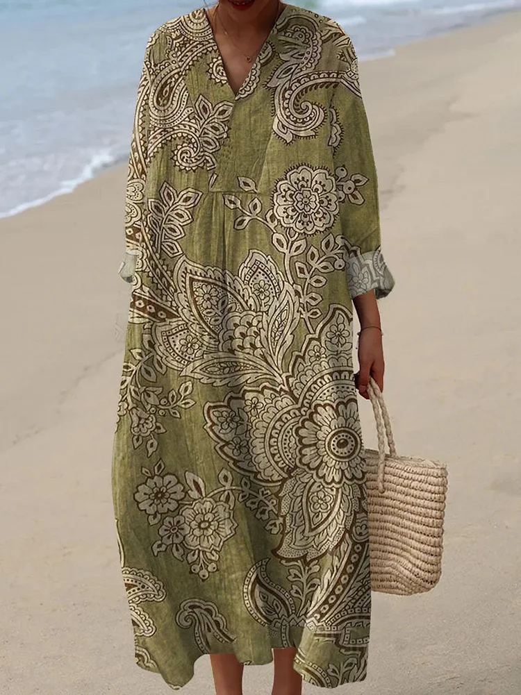 Women's  Boho Vintage Floral Art Print Casual Dress