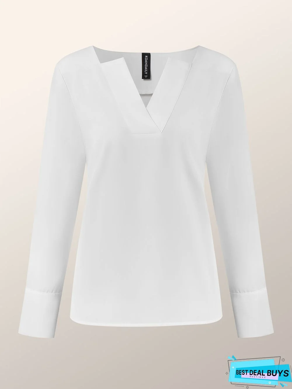 White Daily Long sleeve Plain V Neck Simple Blouse