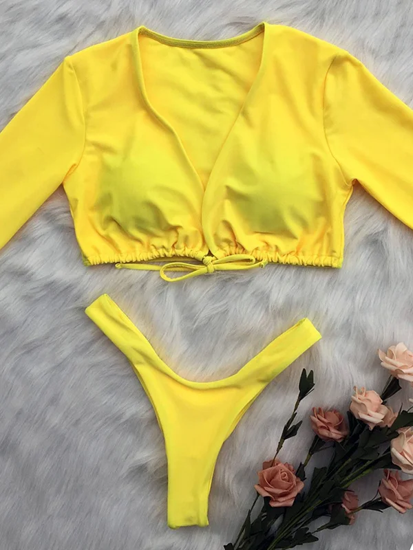 Plain Knot Front Bikinis Swimwear