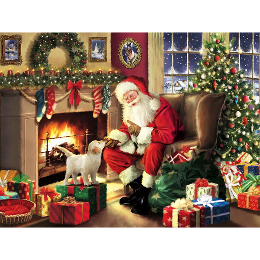Santa Claus And Puppy-Paint by Numbers-40x30cm