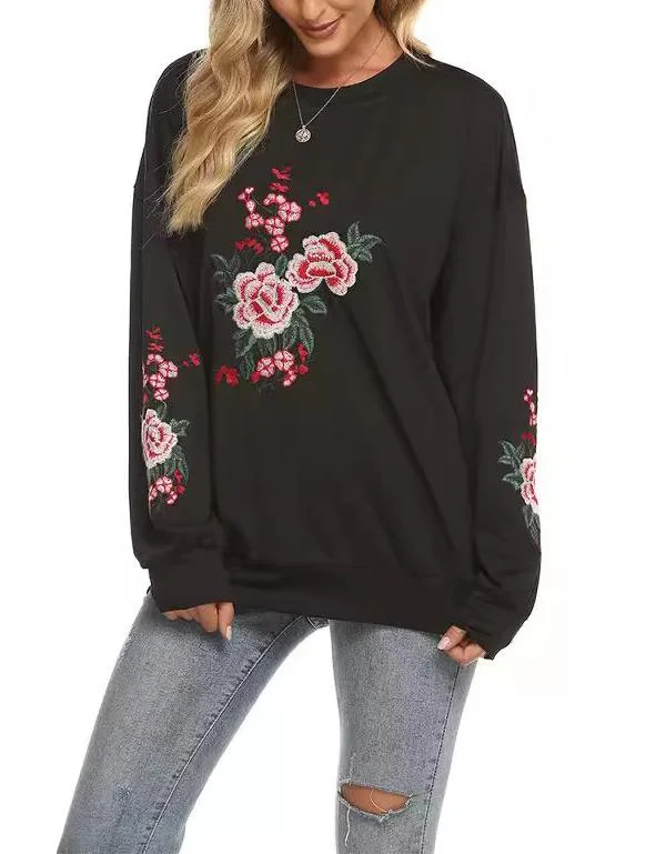 Women's Embroidered Sweatshirt Crew Neck Long Sleeve Sweatshirt Top
