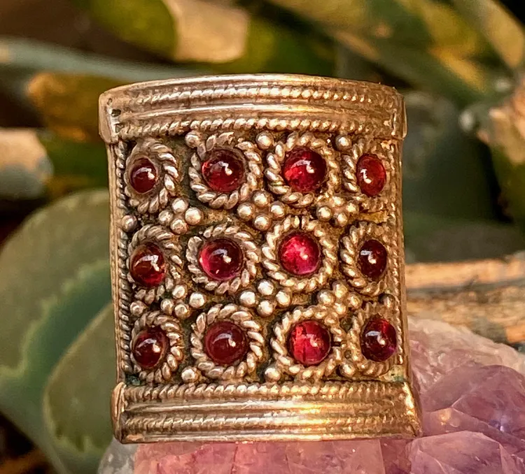 Wall of Garnets Ring in Sterling Silver Size 8