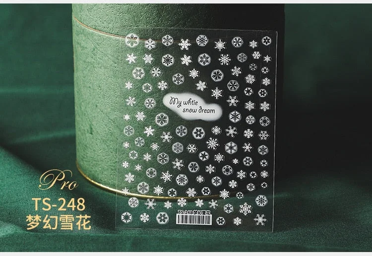 5D Christmas SnowFlake Snowman Nails Art Sticker Pro Frosted Thin Transparent Embossed New Year Nail Art Design Nail Stickers-Nail Inspo