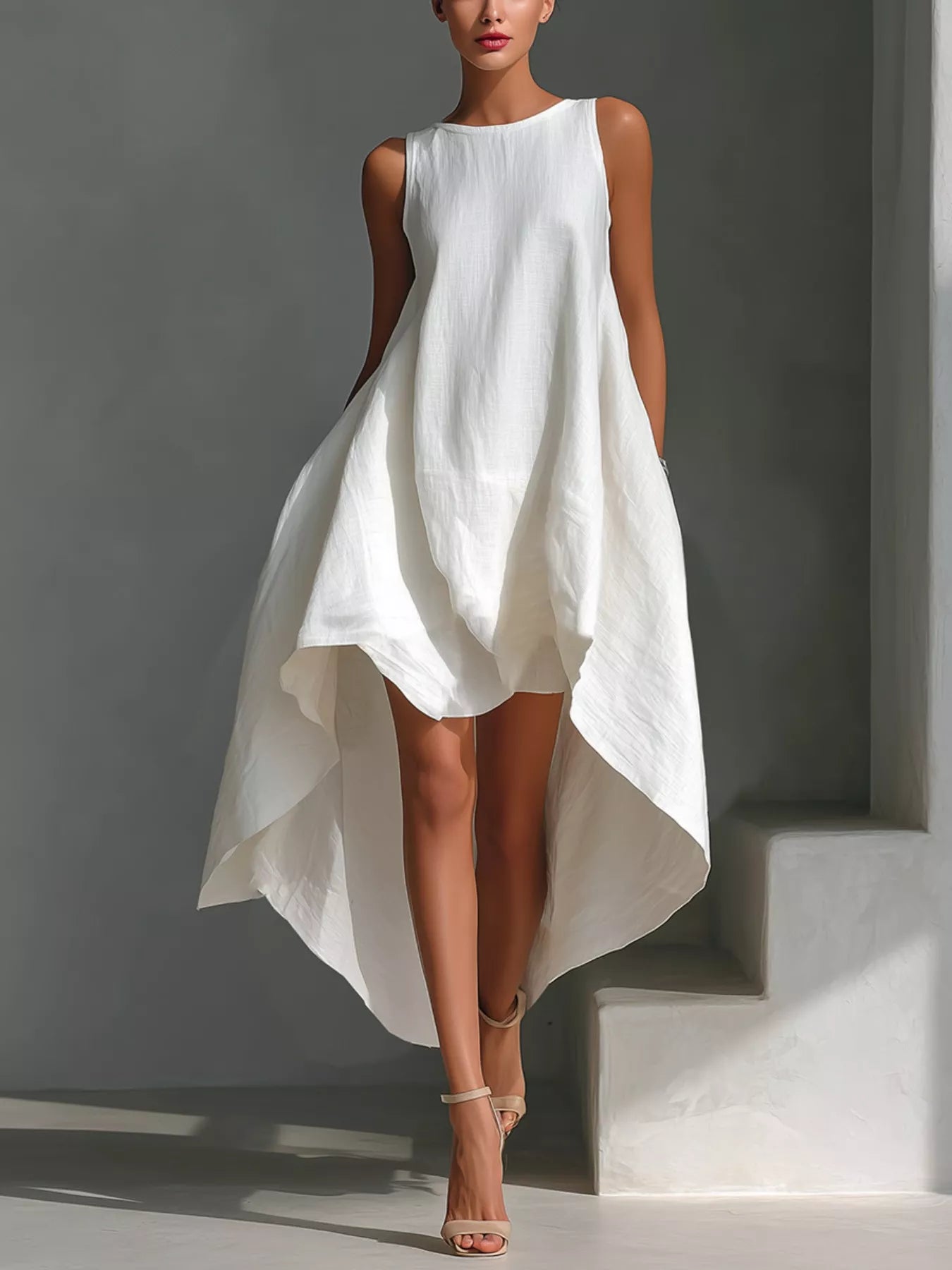 High-Low Round Neck Sleeveless Dress mysite idetrend