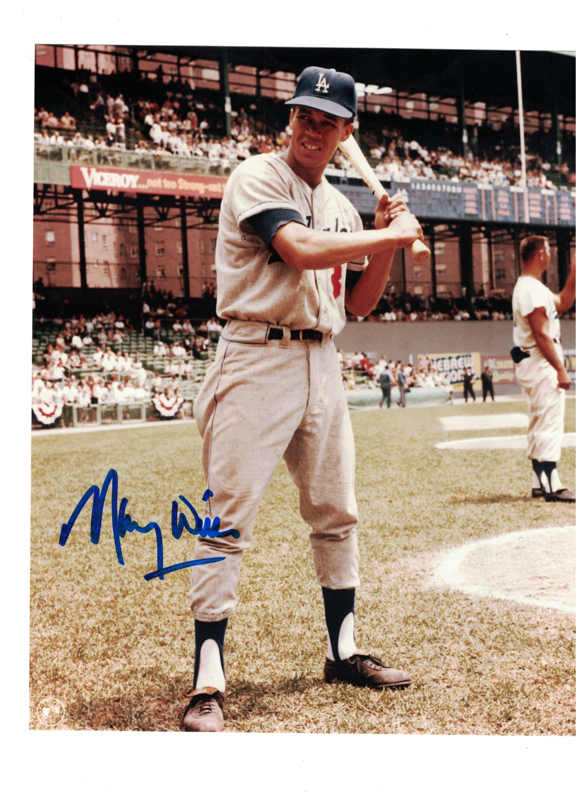 Maury Wills Los Angeles Dodgers Signed Baseball Photo Poster painting W/COA RH3