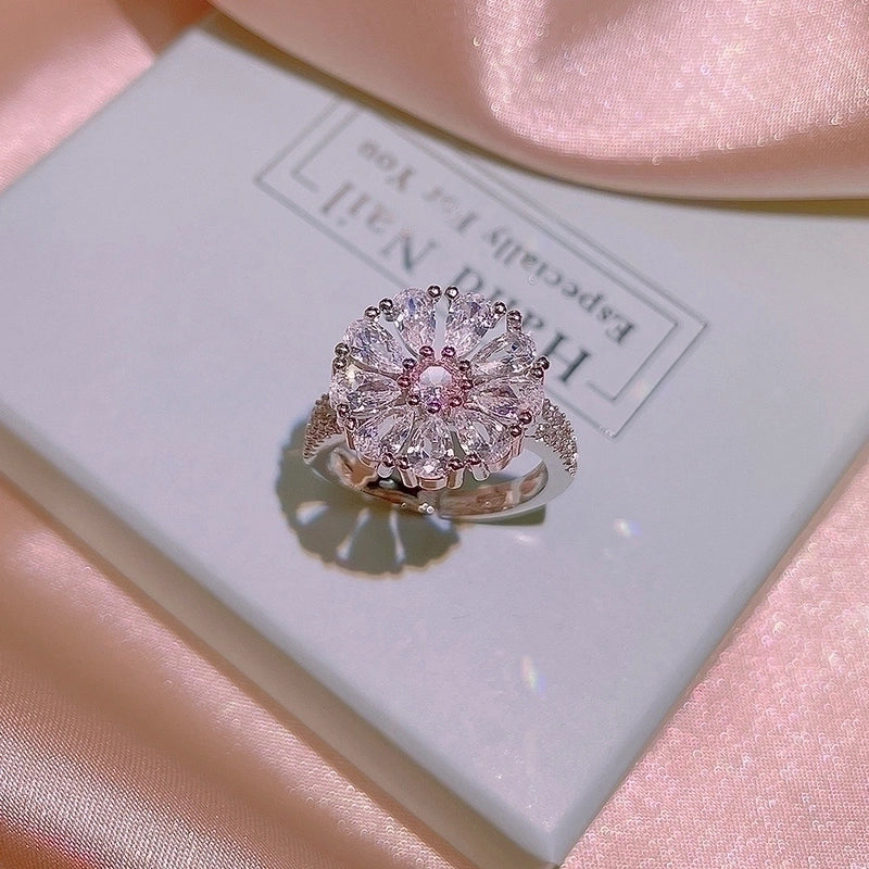 Titanium Steel Minimalist Inlay Flower Zircon Rings Earrings Necklace