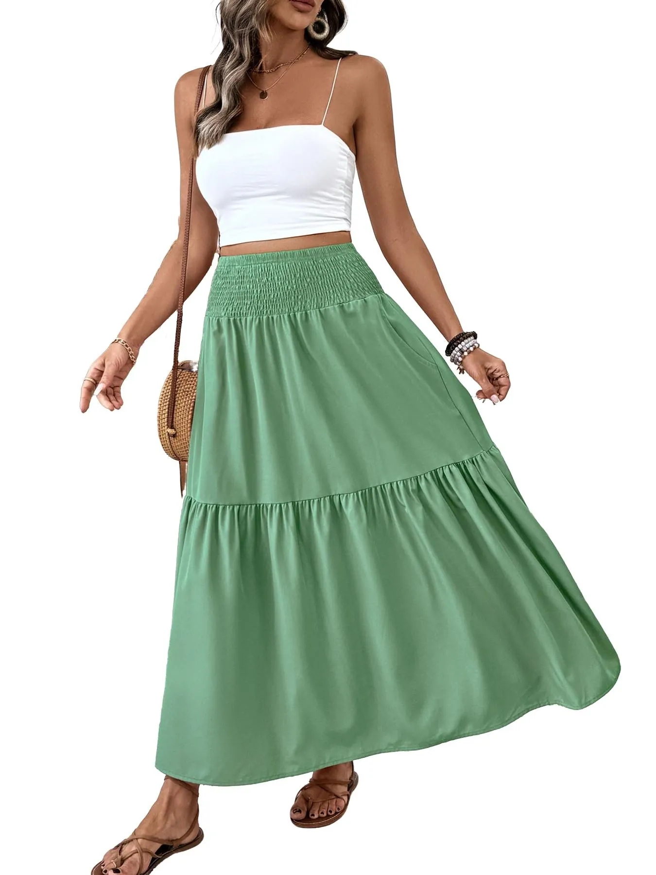 Women's Ditsy Floral Vintage Casual Vacation Layered A-Line Skirt, Elegant Long Skirt for Spring & Fall, All over Print Fitted Style