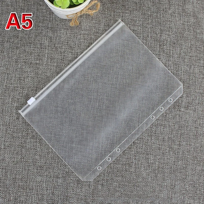 5pcs/lot File Organizer Storage Folder Standard Transparent PVC Loose Leaf Pouch with Self-Styled Zipper Filing Binder Document