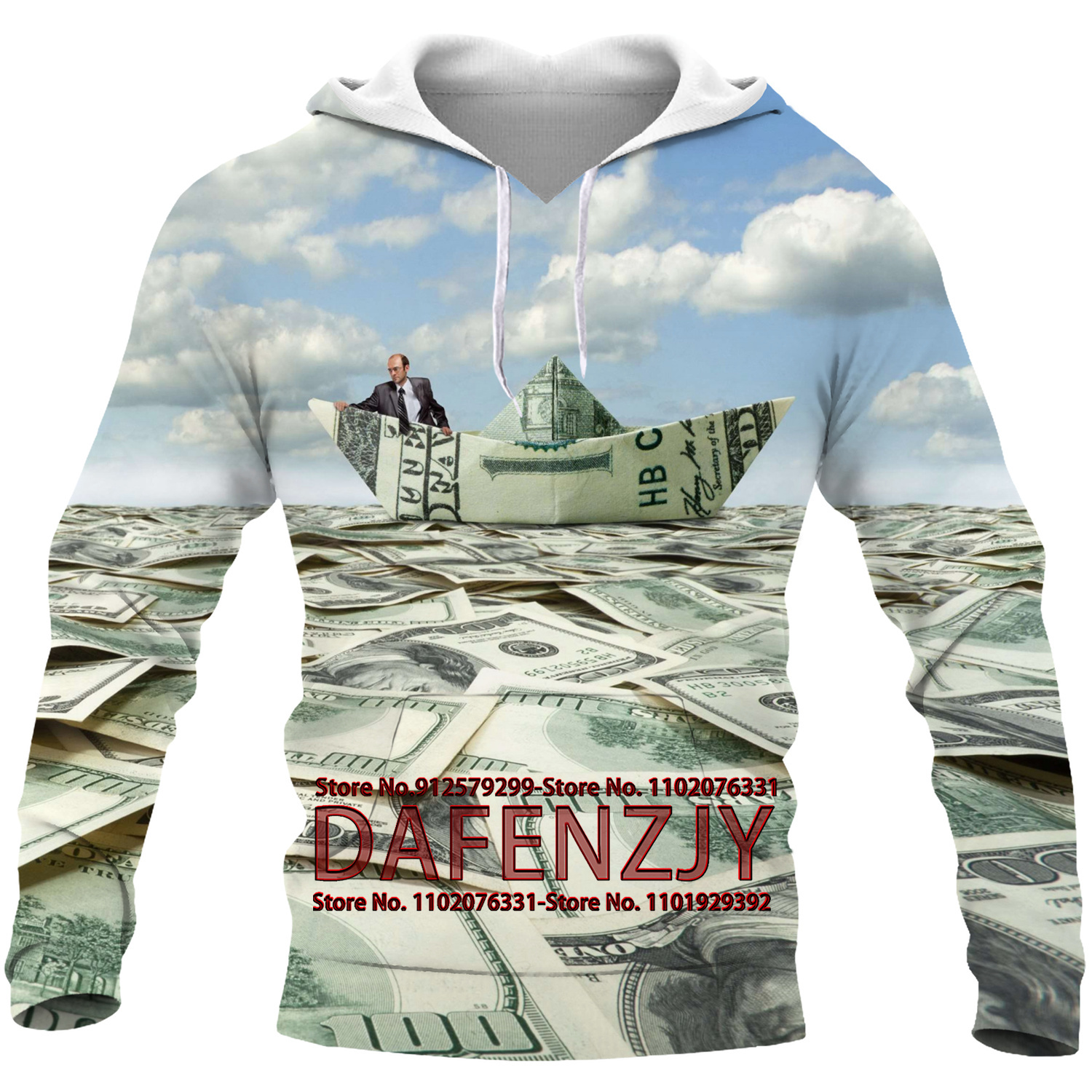 USD Currency Hooded Sweatshirt Casual Pullover for Men and Women Dollar 3d Printing Hoodie