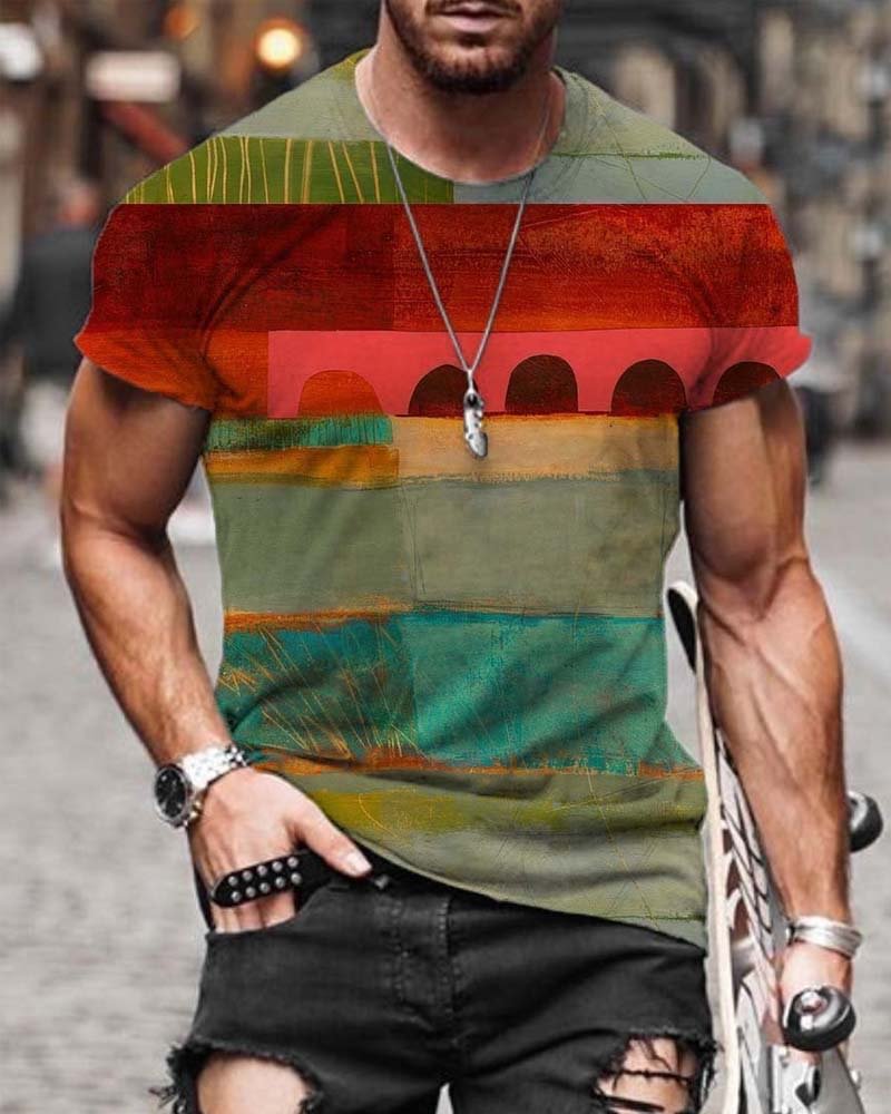 Men's Contrast Painting Print T-shirt