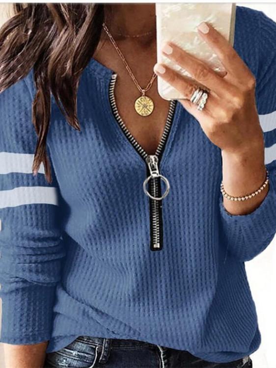 Women Long Sleeve V-neck Key-hole Top