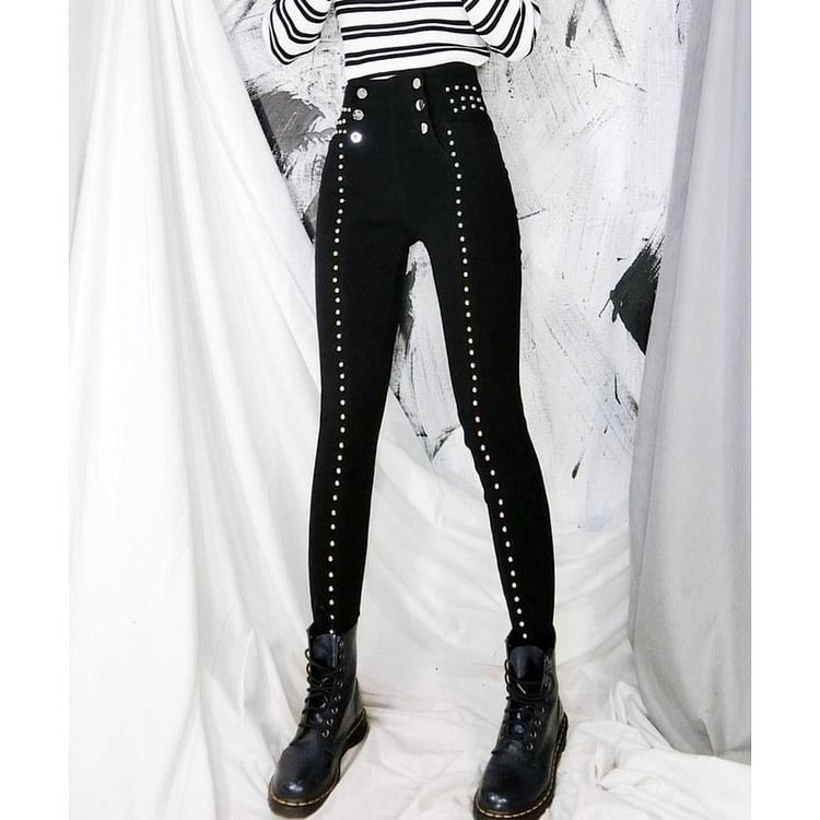 Studded High Waist Skinny Pants