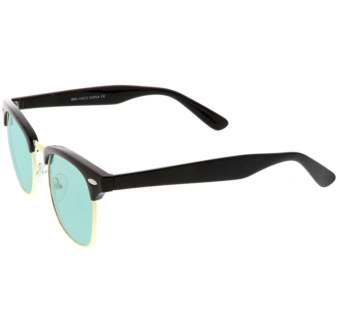 Modern Horn Rimmed glasses Semi Rimless Color Tinted Square Lens 49mm