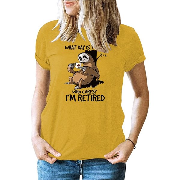 Funny Sloth What Day Is Today Printed T-shirts For Women Summer Short Sleeve Round Neck Cute Loose T-shirt Creative Personalized Tops - Shop Trendy Women's Clothing | LoverChic