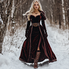 Women's Autumn And Winter Wool Splicing Ancora Velvet Long Skirt Elegant Long Sleeve Wrap The Chest Tunics Dress by Inlyline