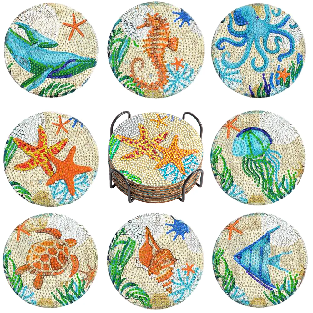 8pcs DIY Marine Life Anti Slip Coasters Stackable Creative for Tabletop Protection