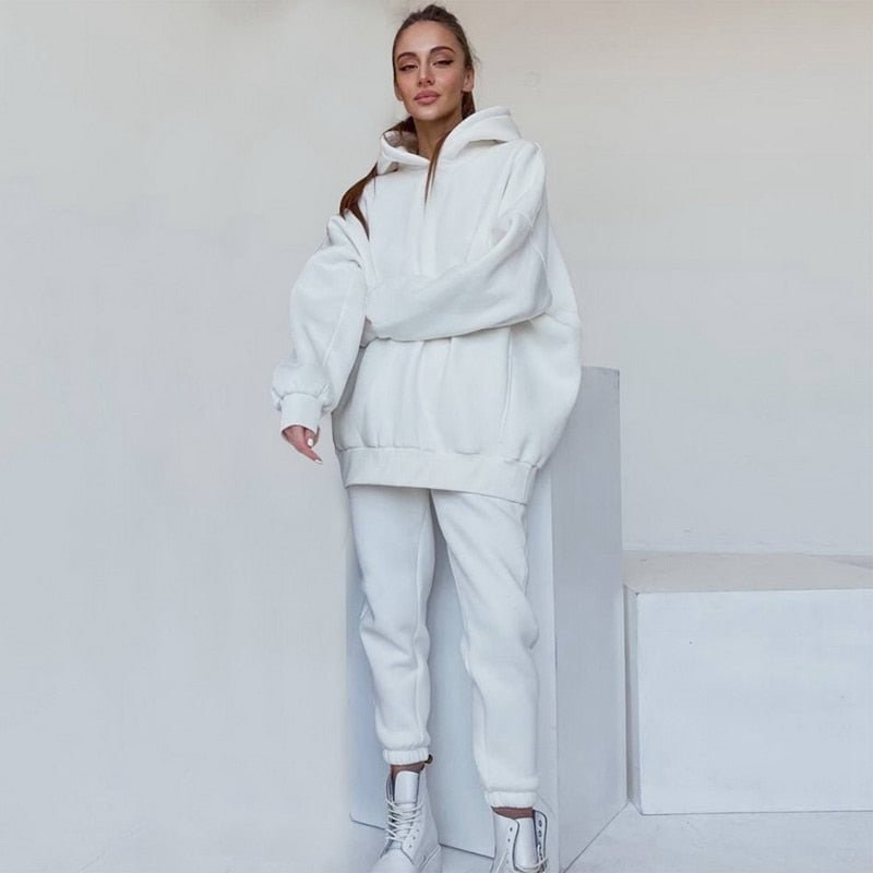 Autumn Oversize Two Piece Set Women Solid Long Sleeve Top Hoodie Sweatshirts Sweatpants Pants Jogging Femme Hoodies Tracksuits