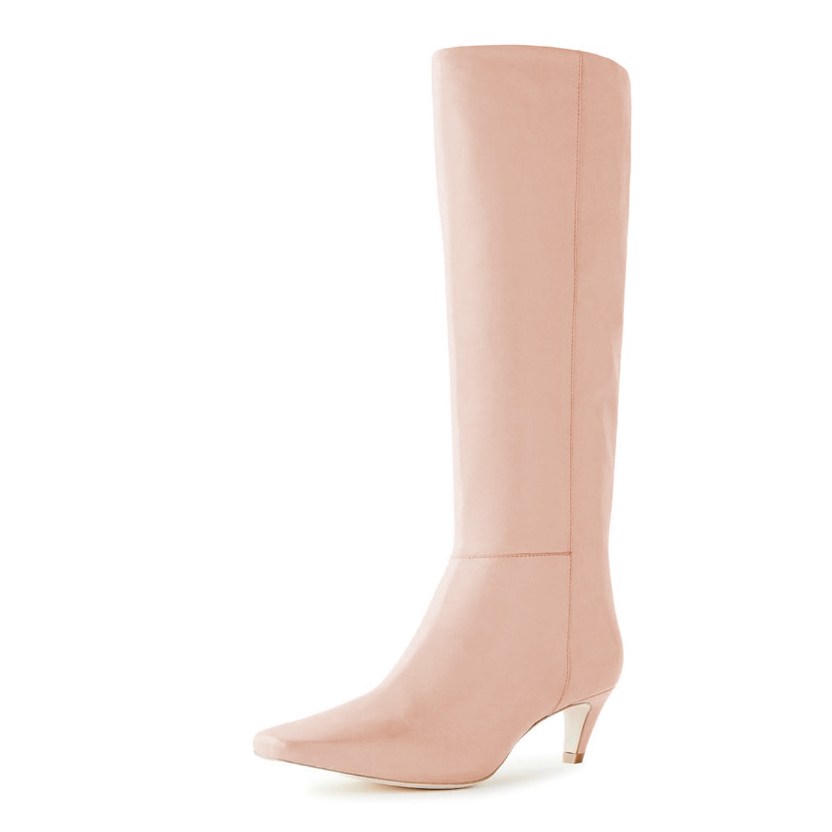 Nude Vegan Leather Square Toe Kitten Heel Knee High Boots for Women Nicepairs