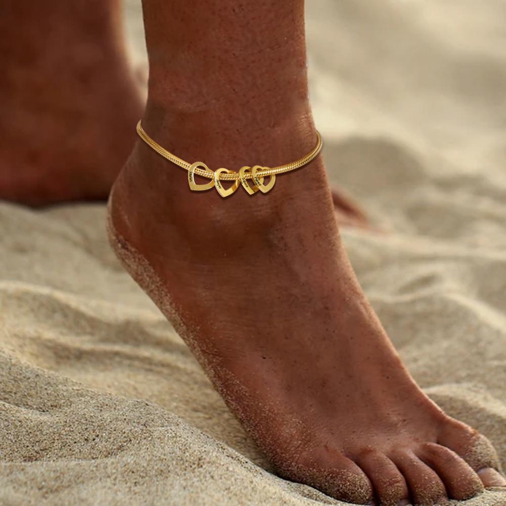 Jessemade Adjustable Personalised Ankle Bracelets for Women Silver 4 Love Heart Charms For Her
